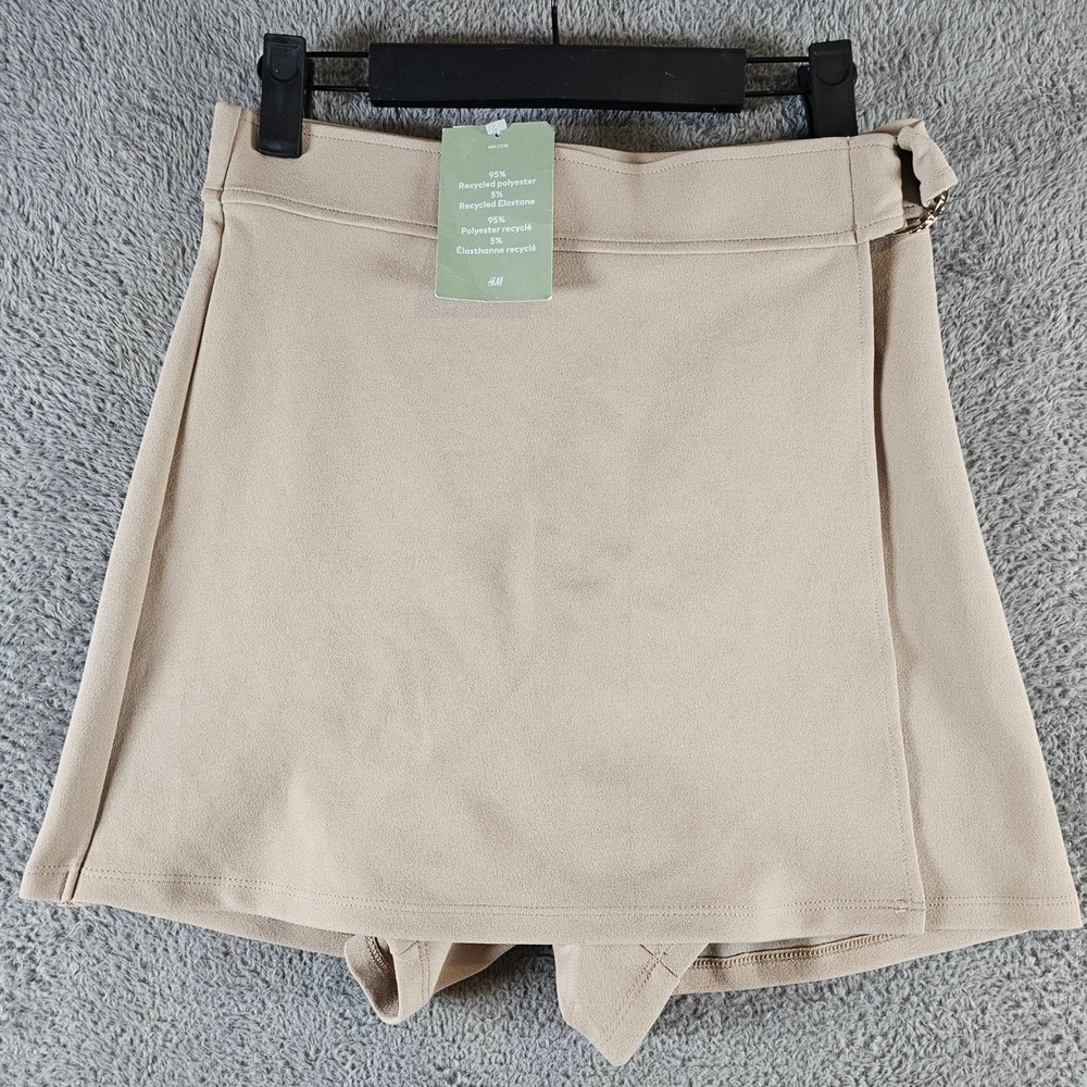 H&M Beige Wrap Front Skort High Waist Mini Skirt Shorts Size Small NEW